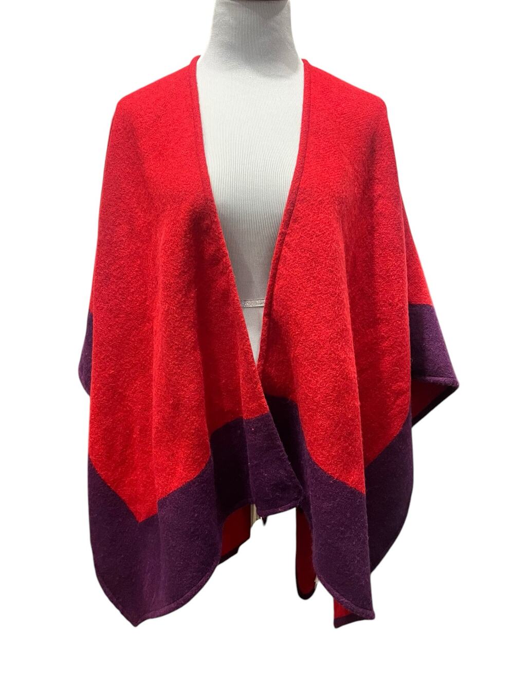Ann Taylor Studio Collection Wool Poncho Colorblock Red Purple